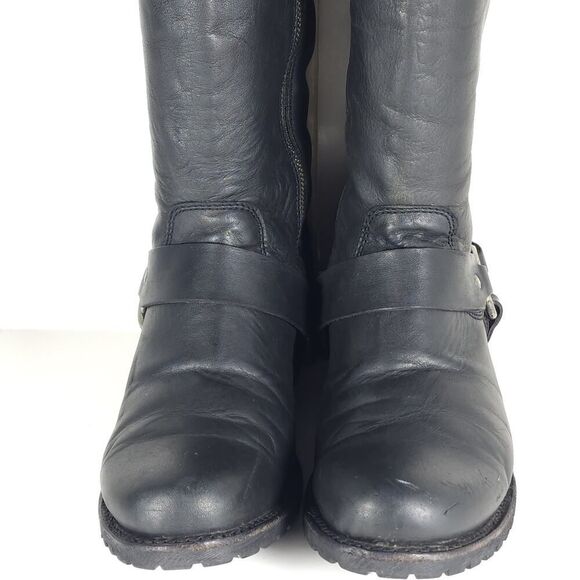 LIBERTY Black Tall Moto Boots with Buckle - Picture 5 of 16